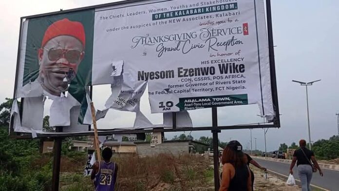 Angry protesters destroy FCT Minister, Wike’s billboards across Rivers State