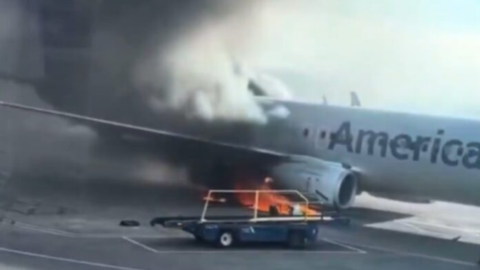 Panic ensues as plane carrying 178 passengers catches fire following emergency landing