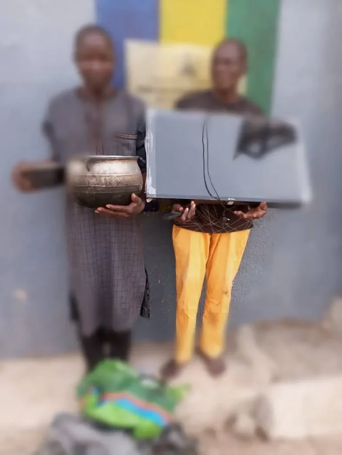 Police arrest 2 middle aged men for stealing pots, TV