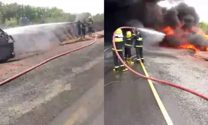 Oyo: Petrol tanker tumbles, explodes