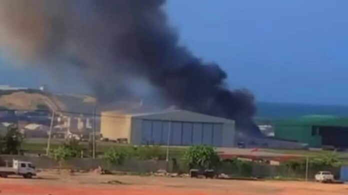 Military helicopter crashes, catches fire